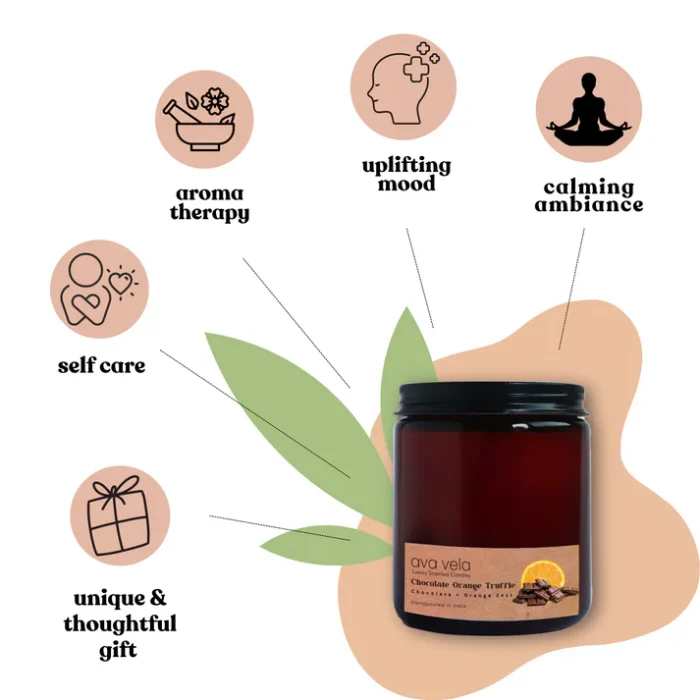 Premium Choco, Orange Truffle Scented Glass Jar Candle – 100% Vegan | Ekayaa Enterprise - Image 4