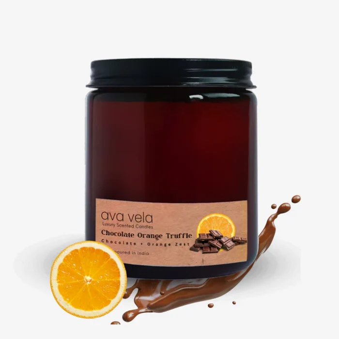 Premium Choco, Orange Truffle Scented Glass Jar Candle – 100% Vegan | Ekayaa Enterprise - Image 1